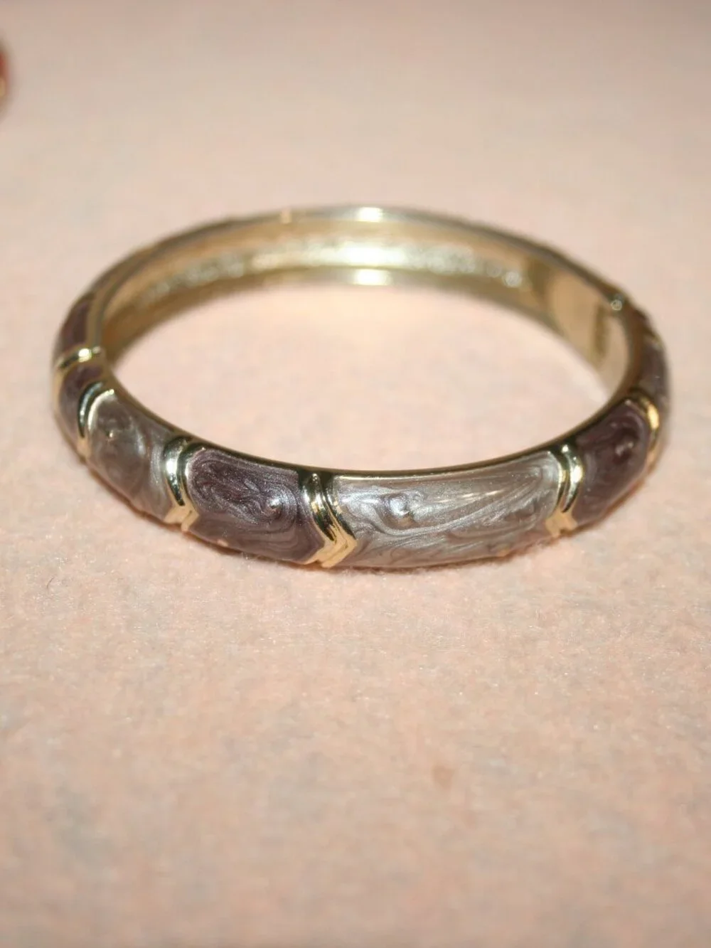 Vintage JTF Hinged Bangle Bamboo Bracelet Enamel Rhinestone COSTUMN - LOT#1
